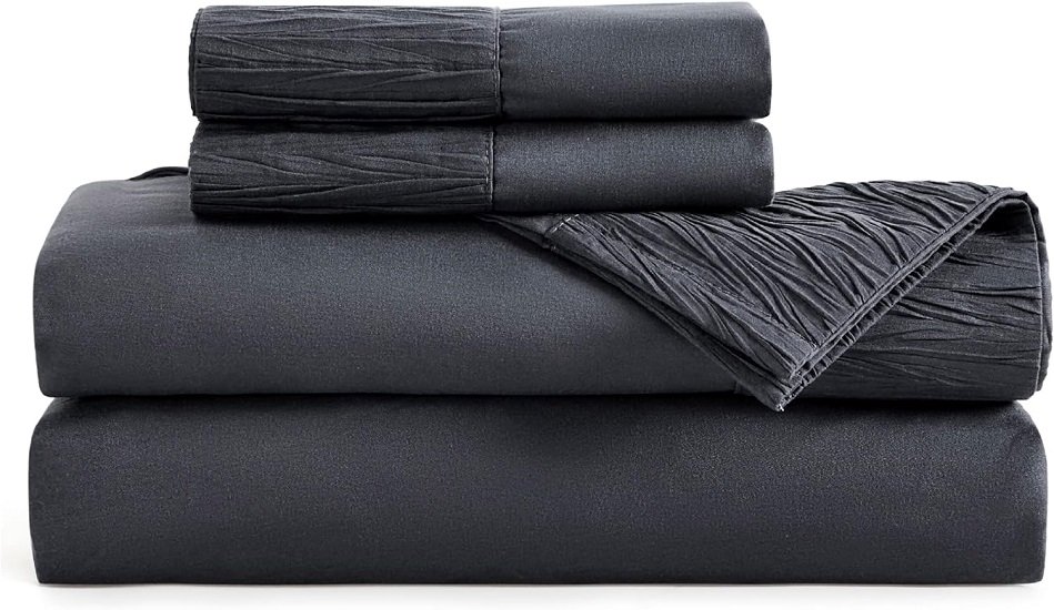 Queen Sheets Grey - Soft Sheets for Queen Size Bed, 4 Pieces Luxury Queen Sheet Set, Easy Care Polyester Microfiber Cooling Bed Sheet Set